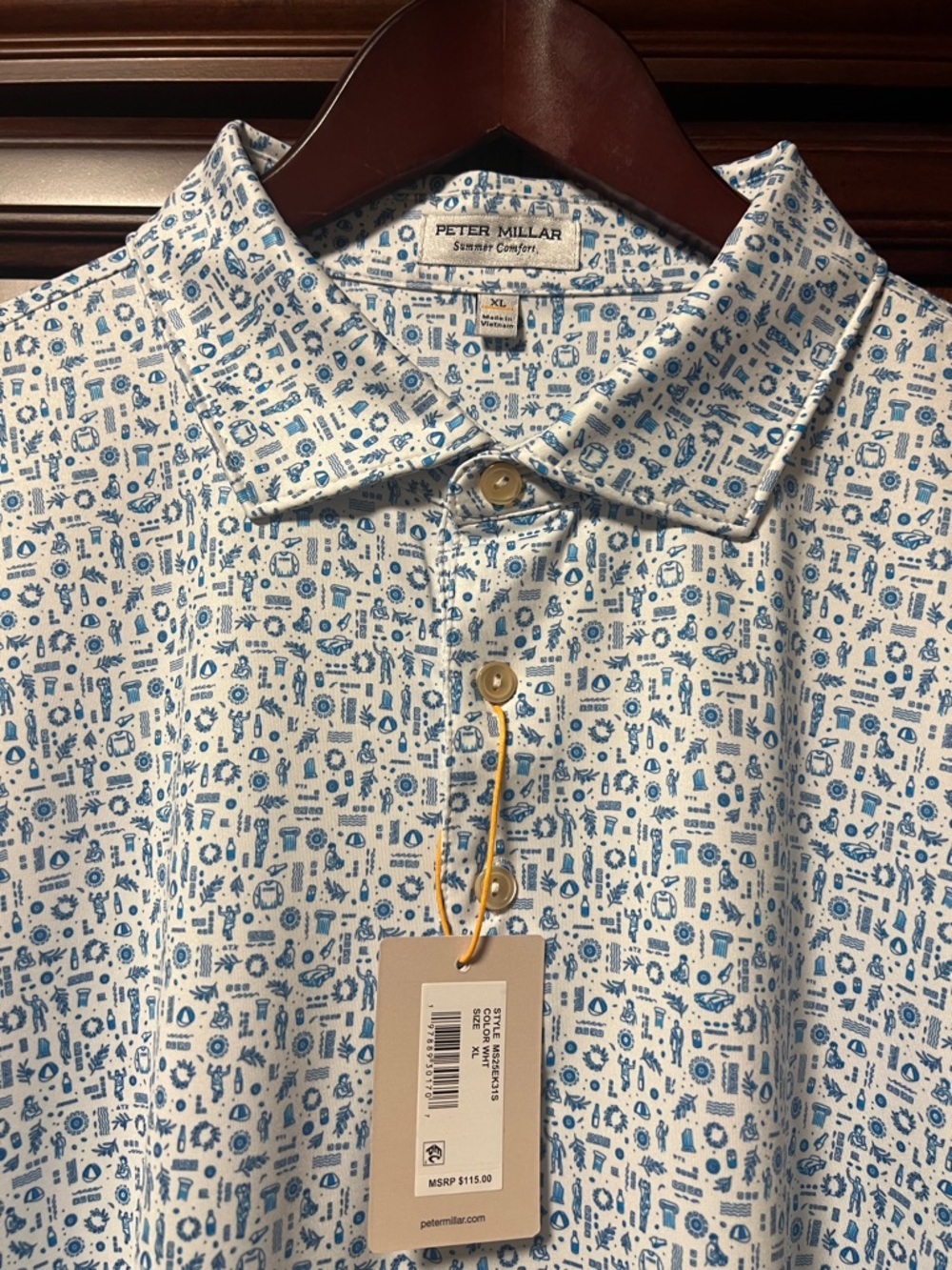 Brand New Peter Millar Crown Sport Stretch White & Blue Golf ⛳️ Tennis 🎾 Polo!